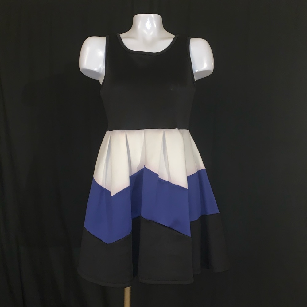 Ruby Rox Black, White, & Blue Fit & Flare Dress